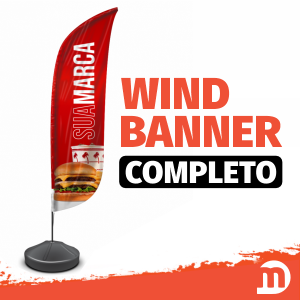 Wind Banner Completo Tecido TecnoSport 100% Sintético 2,50 x 0,65m Dupla-Face | Impressão Ultra-HD Estrutura de Alumínio Desmontável FACA | PENA | VELA | ÂNGULO Base Redonda Preta